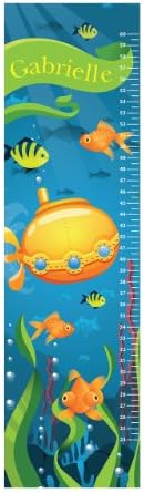 Personalized canvas growth chart underwater scene with submarine fish and sea...