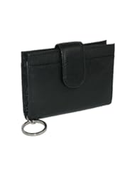 Buxton Key Chain with Leather ID/Card Case Black