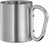 Produkt-Bild: Doppelwandiger Edelstahl Kaffeebecher mit Karabinerhaken zur Befestigung am Rucksack