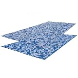 RV Patio Mat: 9x18 Extra-Wide Flower Pattern (Blue/White) Mat