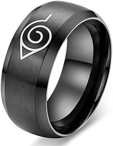 Black Ring for Men and Women, Classic Titanium 8mm Cartoon Jewelry for Kids (8)