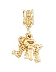 Sterling Silver Gold-plated s Three Keys Dangle Bead by Reflection Beads, Best Quality Free Gift Box Satisfaction Guaranteed