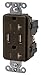 Bryant Electric USBB20A5 5.0 Amp Mega High Speed Dual Type A USB Charger Outlet, 20 Amp 125 Volt Tamper Resistant Duplex Receptacle, Brown