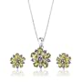 5.75 cts Oval Peridot Round Amethyst Pendant Earrings in Sterling Silver Free 18 inch Necklace