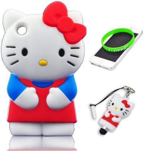 I-need Hello Kitty 3d Ipod Touch 4 Soft Silicone Case Cover Faceplate Protector with 3d Hello Kitty Stylus Pen for Itouch 4g 4th Generation, Blue/red