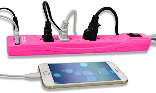 YiZhanShi Power Strip w/ 6 Outlets &amp; 2 USB Ports for iPhone, iPad, iPod, Samsung Galaxy, Android Phones, &amp; Other Phones, Tablets, mp3 Players &amp; Any Other Electronic Device (Peppy Pink)