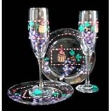 Wine Festival Design - Hand Painted - Toasting Flutes - 6 oz. & 7 inch Cake Plates