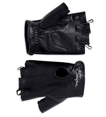 Harley-Davidson® Women's Perforated Fingerless Gloves. Embroidered Harley-Davidson® on hook-and-loop touch fastener. 98347-09VW