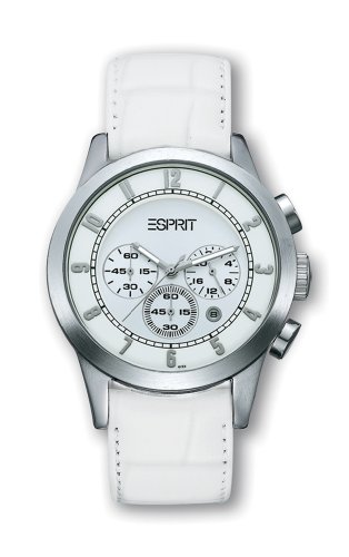 Esprit Damen-Armbanduhr XL Rotunda White Chrono Chronograph Leder ES000ER1005