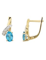 14k Two Tone Gold 1.97ct Sparking Cool Diamond & Oval Blue Topaz Huggie Earrings