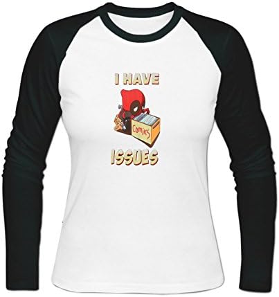 ZIHLN Women's Deadpool Marvel i have issues Baseball T shirt Long Sleeve S White