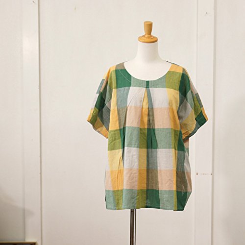 (アトリエイコール) ATERIER EQUAL 太チェック５分袖プルオーバー フリーサイズ イエロー×グリーン（05）