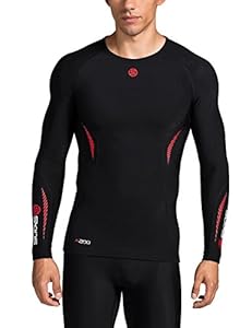 SKINS Men's Thermal Long Sleeve Compression Top with Round Neck, Black/Fierce Red, XX-Large