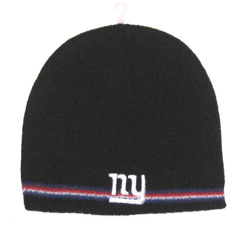 New York Giants NFL Reebok Black & Team Colors Stripe Knit Beanie Hat