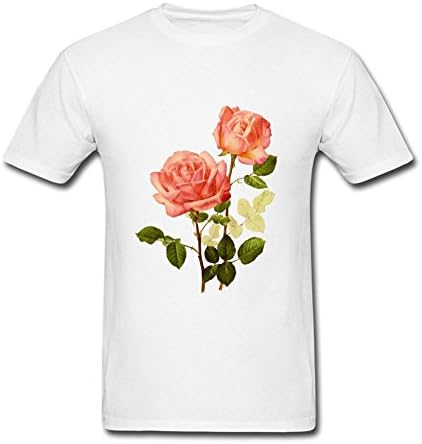 Pingteam Men's Pink Roses with Green Leaves T shirts Size XXL White