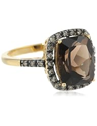 Sterling Silver with Yellow Gold Plated Smokey Quartz and Champagne Diamond Ring, Size 7