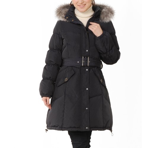 ダウンコート バルーン型 フード付 フォックス (No 2530 z ) 11号 ブラック 〔エースタイル〕 Aastyle