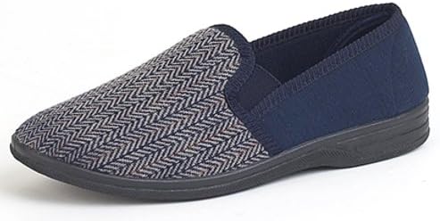 Zdzzz Men's Herringbone Patern Twin Elasticated Gusset Slippers Synthetic-And-Fabric Slippers 11.5 Navy