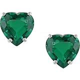 10K Gold Heart Shaped Created Emerald Earrings
