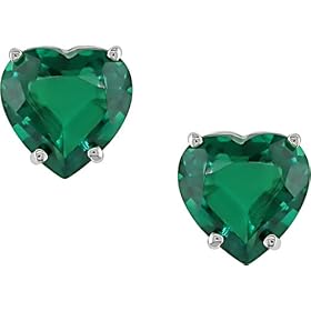 Buy 10K Gold Heart Shaped Created Emerald Earrings by Amour