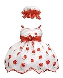 Elegant Baby Girl White Dress with Red Embroidery. Available in 12,18,24,36 Months