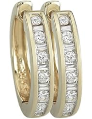 14K Yellow Gold 0.49ct Alternating Single Row & Baguette Diamond Huggie Earrings