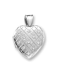 18k Premium Weight White Gold Hand Engraved Heart Diamond Locket 1 inch x 1 inch in 18K