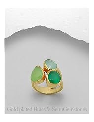 Green Chalcedony Ring In Brass