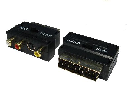 High Tech Computing - Professional SVHS S-VHS S Video Switchable direction Scart - In / Out OFC Frree Scart Plug 21 Pin Adapter Converter with 3 x Phono connections