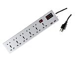 Universal Power Strip 6 Outlets and 2 USB ports - 100V to 220V/250V and 2500 Watts Surge Protector - With circuit breaker - Universal worldwide outlets - USA plug