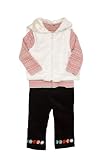 BT Kids Newborn Girls (0-9mo) 3pc white hooded faux fur vest & black cords set