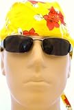 Yellow, Hawaii Flower Design Bikers Cap, Yellow, White, Purple and Green Fun Colors, Medical Cap/ Skull Cap/ Welders Cap, Fun Novelty Bandana, Festive Head Wrap, Breathable 100% Cotton, One Size to Fit Most Men, Women and Teens, Suitable for Athletes, Medical, Welding, Healthcare, Bikers, Truckers, Painters, Gardeners, Restaurants and Food Workers to Keep Hair Out of Face