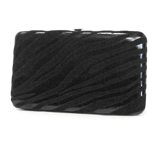 Black Faux Leather Wallet with Black Velvet Tiger Stripes - Ladies Fashion Wallet