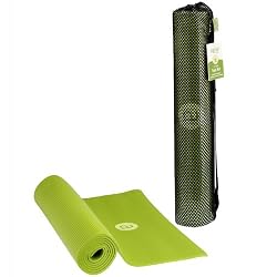 Green 1/4" thick Phthalate-Free Yoga Mat in Shoulder Carry Mesh Bag