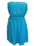 Strapless Embroidered Blue Summer Dress With Ribbon Tie Belt