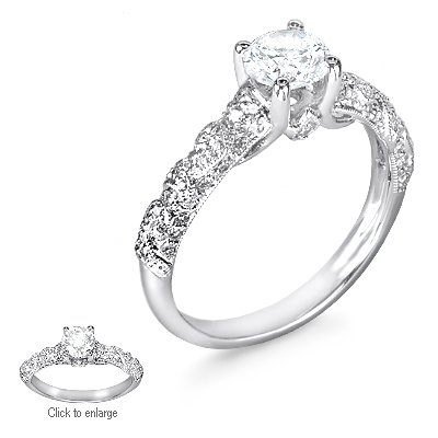 0.27 CT ROUND DIAMOND ANTIQUE STYLE ENGAGEMENT RING SETTING MADE IN 18K WHITE GOLD