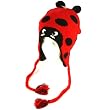 Winter Knit Lady Bug Animal Trooper Trapper Lined Ski Pompom Tassel Hat Cap Red