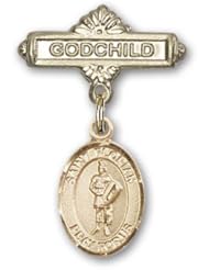 Gold Filled Baby Badge with St. Florian Charm and Godchild Badge Pin
