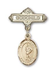 14K Gold Baby Badge with St. Florian Charm and Godchild Badge Pin