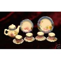 Dollhouse Miniature Watercolor Blue Tea Set in Porcelain