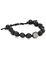 Tai Black Lava Beads with Pave Swarovski Clear Crystal Ball Bracelet