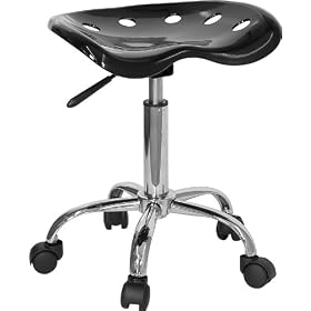 Vibrant Black Tractor Seat and Chrome Stool [LF-214A-BLACK-GG] by Furniture Crew