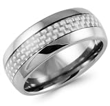 8mm White Carbon Fiber Inlay Tungsten Wedding Band Ring for Men - Size 10