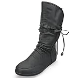MQ23 Damen flache Halbshaft-Stiefeletten Deko-Riemchen am Schaft MQ1319 Black Gr. 38