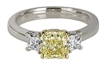 Platinum and 18k Yellow Gold Fancy Yellow Radiant Cut Diamond Ring (GIA Certified 1.42 ct center, 1.95 cttw), Size 6