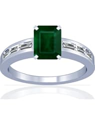 18K White Gold Emerald Cut Emerald Ring With Sidestones