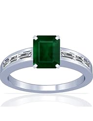 Platinum Emerald Cut Emerald Ring With Sidestones