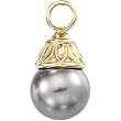 14K Yellow Gold Tahitian Cultured Near Round Dark Grey "B" Quality Pearl Pendant