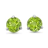 14k White Gold 3 Prong Natural Peridot Stud Earrings, 1.70 cttw,Certificate of Authenticity