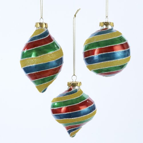Get Pack of 24 Multi-Colored Striped Glass Christmas Ornaments 3.25"
with best price